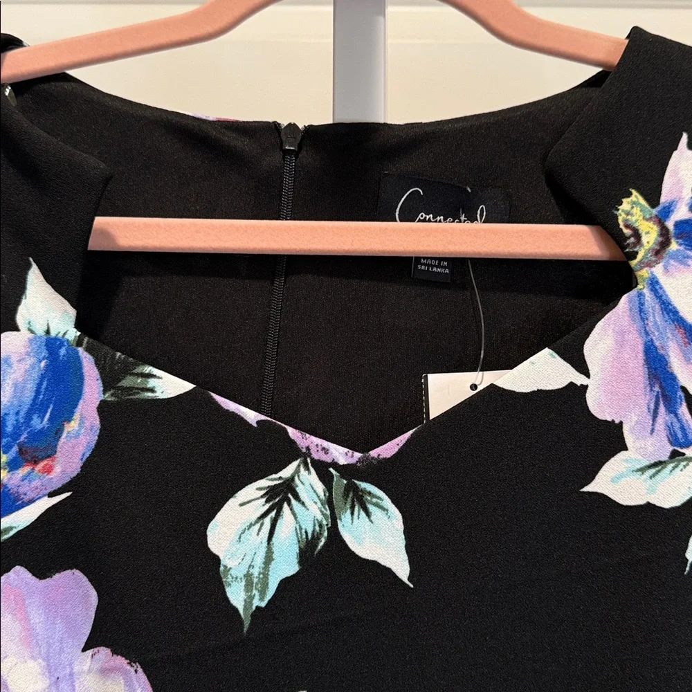 Connected Apparel Black Floral Print Sheath Dress 10 NWT‎ Wedding Guest Romantic - Picture 4 of 7